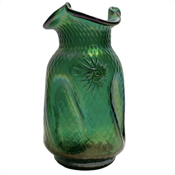 Antique 1900s Pallme-Konig Art Nouveau Green Iridescent Art Glass Vase Austrian - Picture 4 of 10